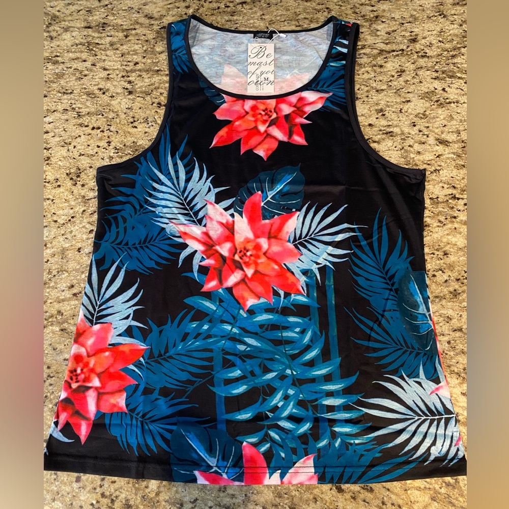 Coofandy Men's Floral Print Sleeveless Tank Top Casual Sport Gym NWT Size M